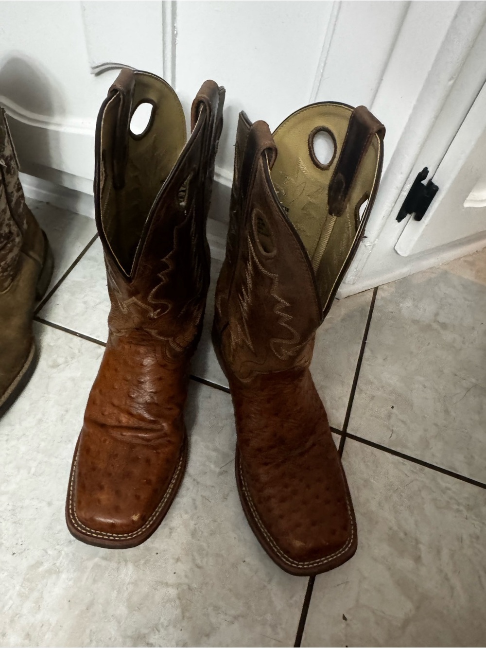 Men's Brown Ostrich-Textured Western Boots